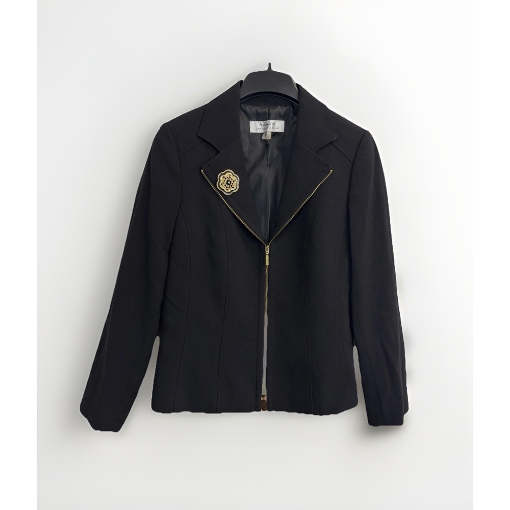 TAHARI ASL Women's 6 Full-Zip‎ Jacket Full Zip Notch Lapel Black Lined